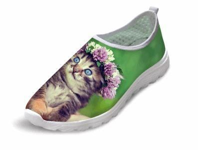 3d schattige kat print platte air mesh schoenen