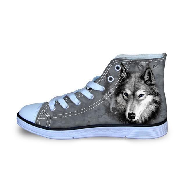 3d wolf gedrukt canvas damesschoenen