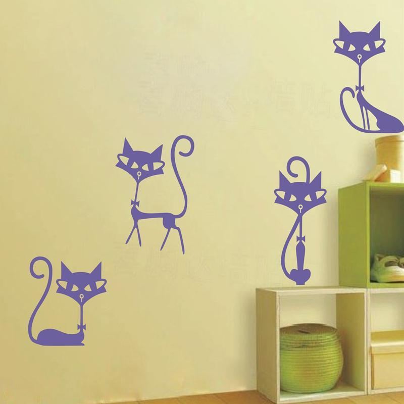 4 stijlvolle katten muurstickers