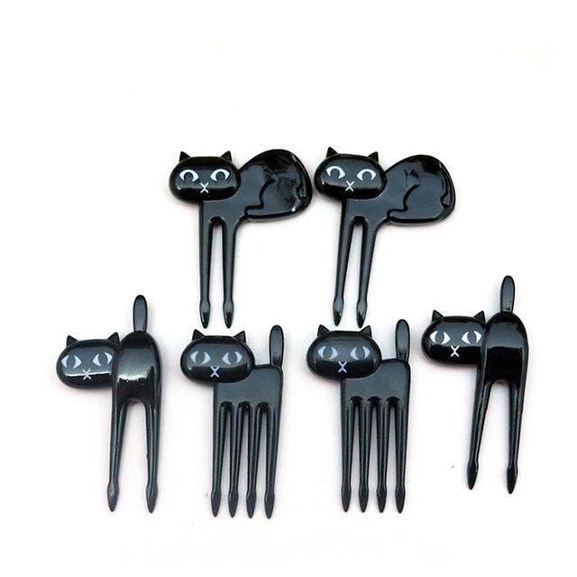 6 stuks zwarte kat design minivorken