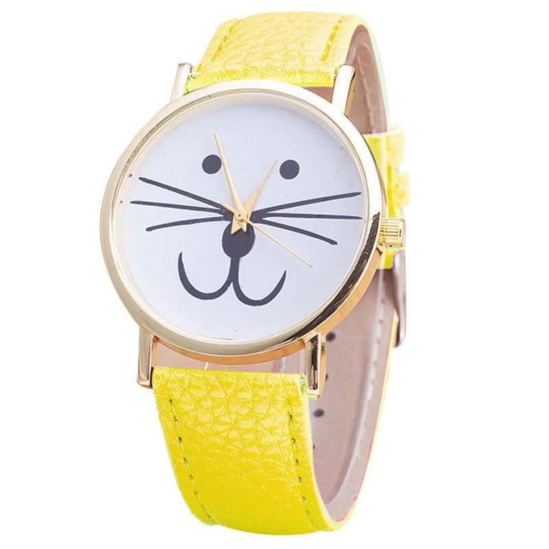 analoog leren horloge met kattengezichtspatroon