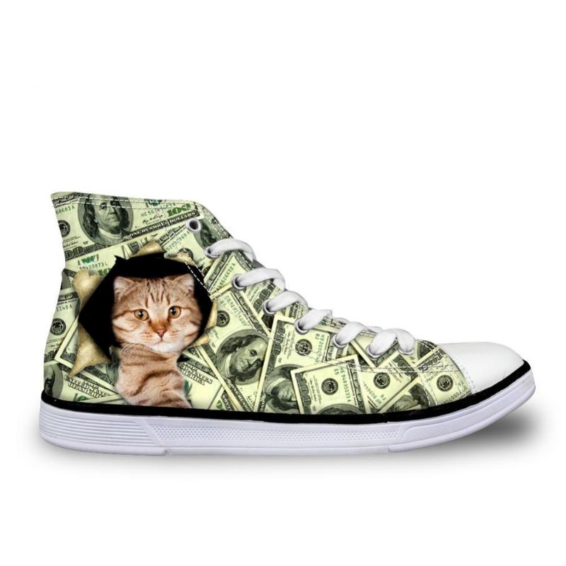 baas kat in dollars print hoge canvas damesschoenen