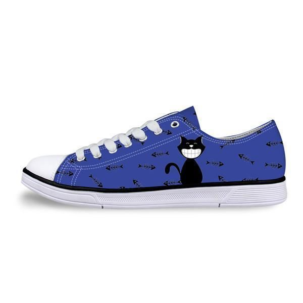 casual canvas vrouwen sneaker smiley kat ontwerp in blauwe schoenen