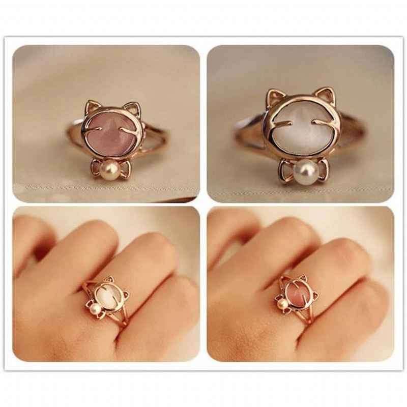 cat's eye steen parel kat ring