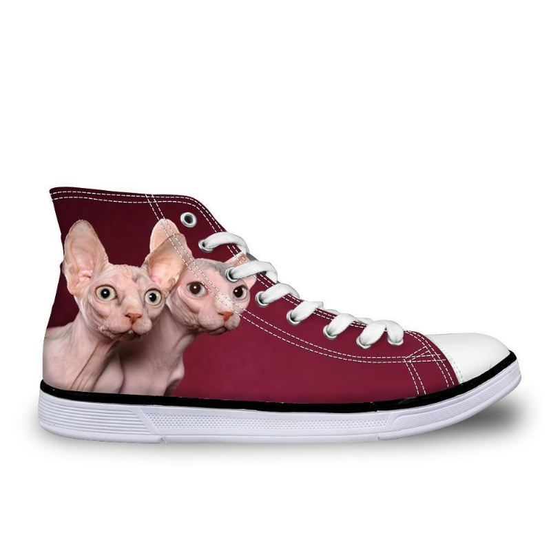 coole haarloze kat bedrukte hoge vintage schoenen