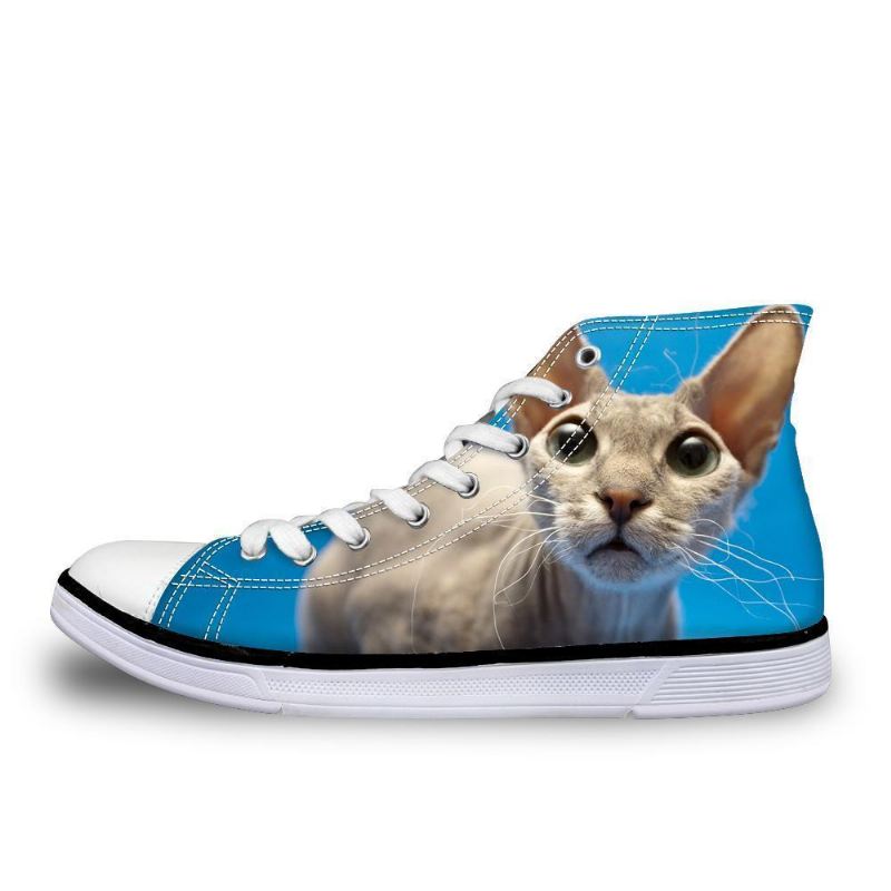 coole haarloze kat bedrukte hoge vintage schoenen