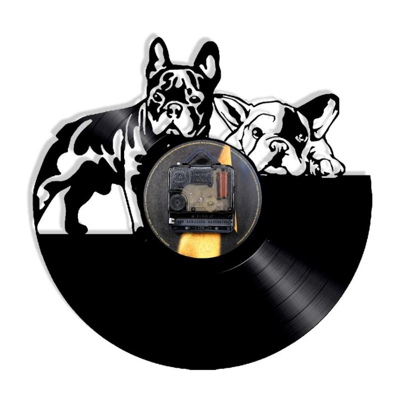 franse bulldog hond vinyl record wandklok