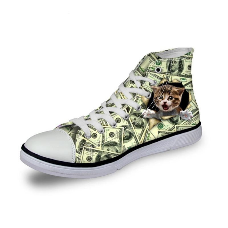 kat in dollars print hoge damesschoenen van canvas