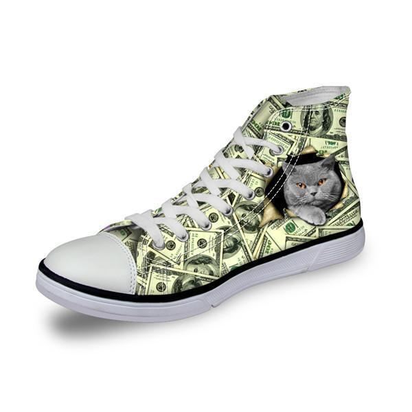 kat in dollars print hoge damesschoenen van canvas