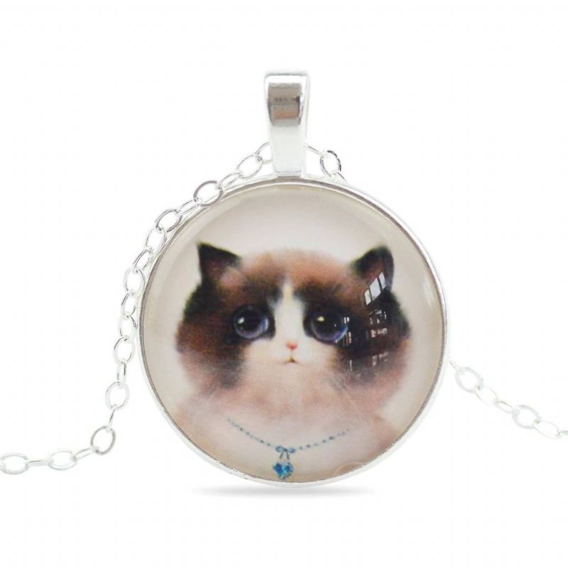 ketting met hanger van kat glas cabochon