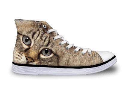 schattige kat afdrukken hoge canvas schoenen