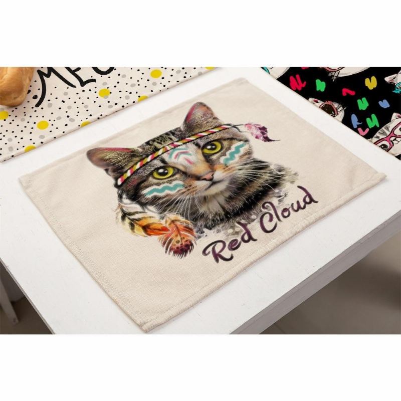 schattige kat print katoenen linnen placemats voor de keukentafel