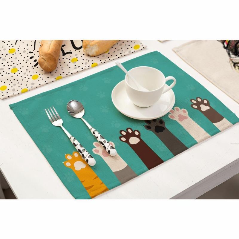 schattige kat print katoenen linnen placemats voor de keukentafel