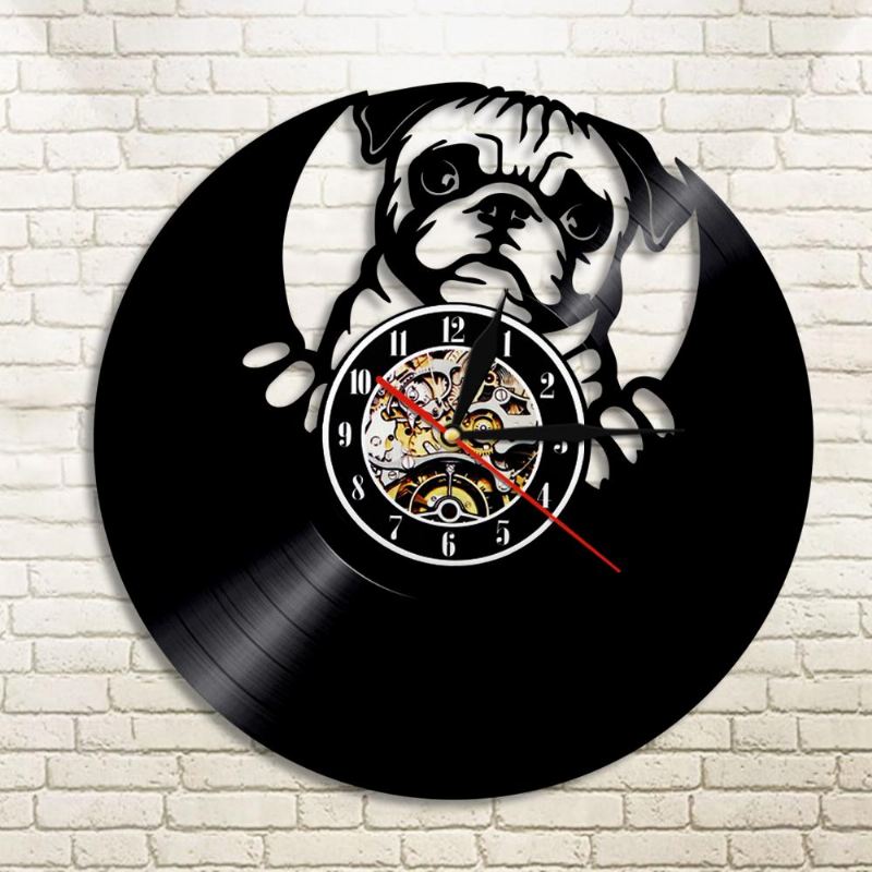 schattige pug vinyl record wandklok