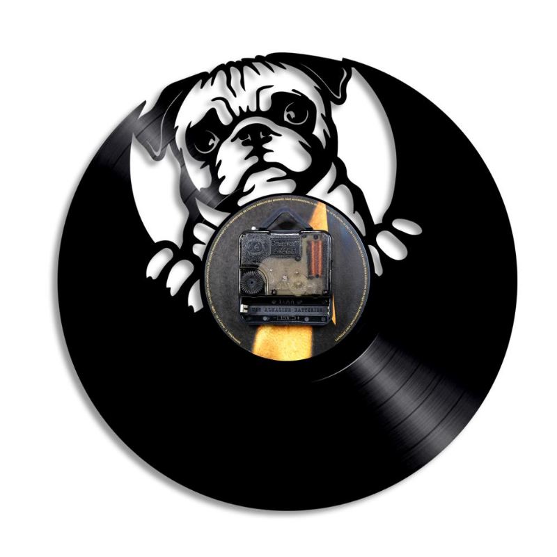 schattige pug vinyl record wandklok