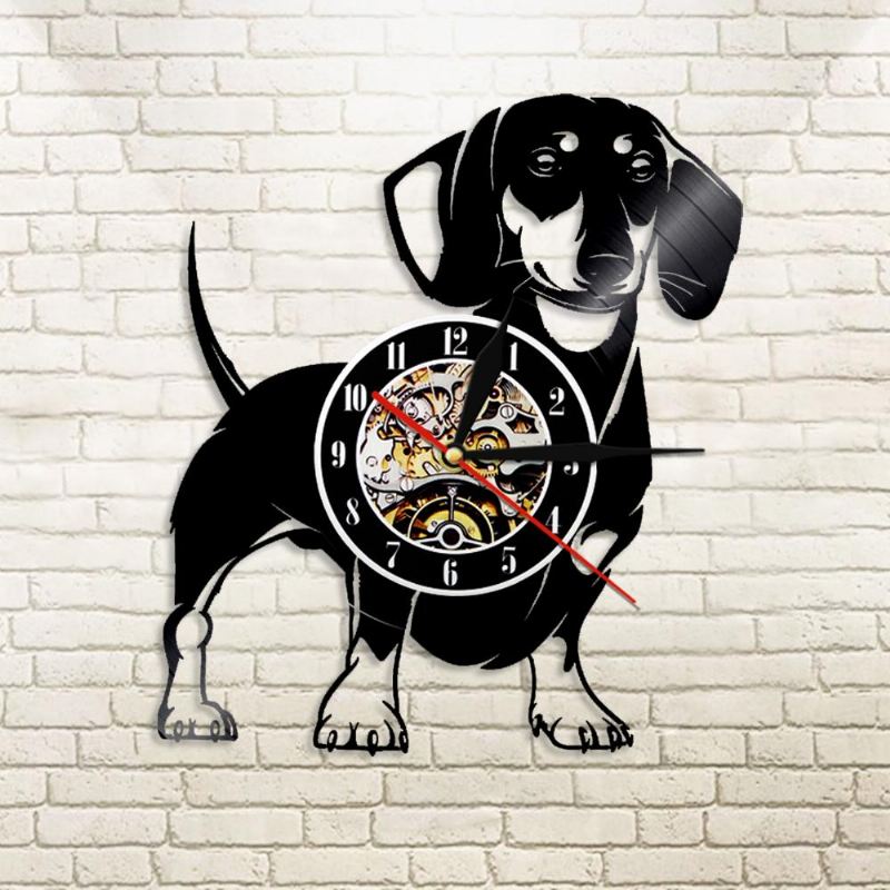 teckel hond vinyl record wandklok