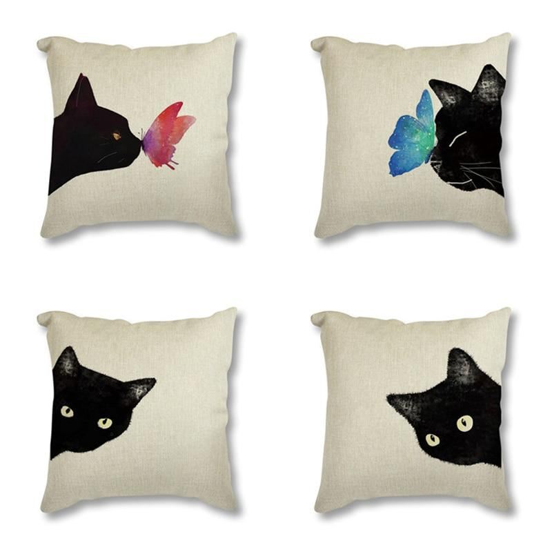 zwarte katten decoratieve kussenhoes